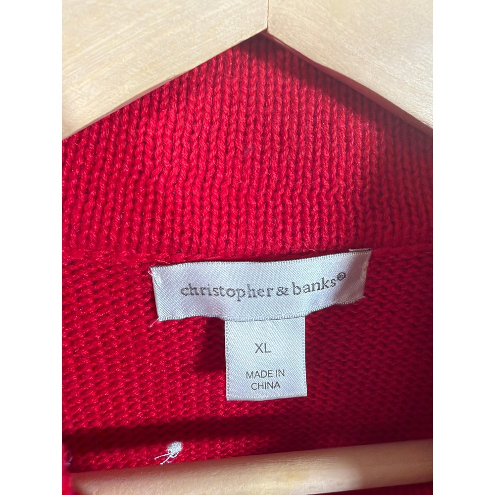 Christopher & Banks Sweate Vest XL Red Ugly Christmas Snowman Zip Up - Picture 3 of 9